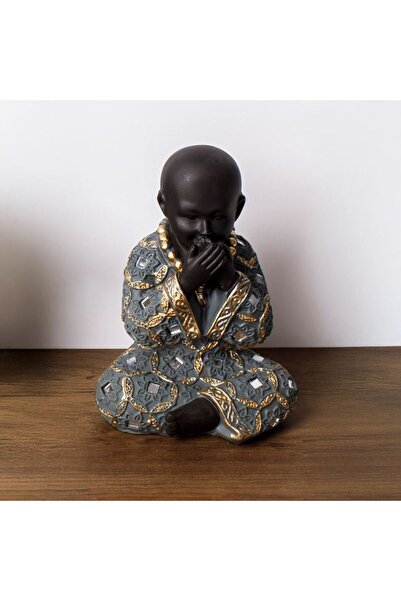 CATIANO Decoratiune Ceramica Etnica de Masa Figura Calugar ”Nu Vorbesc” cu De...
