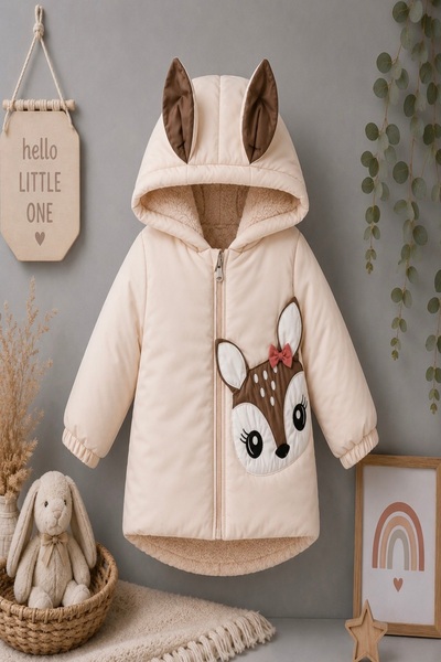 DeKuBaby New Season Cute Gazelle Figured Hooded Plush Fur Zippered Thick Wint...