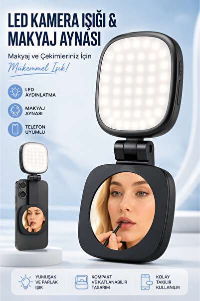 asua Şarjlı Manyetik LED Selfie Işığı Aynalı 3 Renk Modlu Telefon Uyumlu Maky...