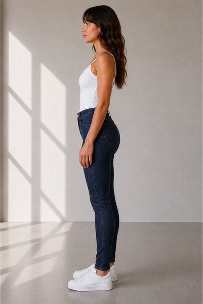 Generic Brand Ar66 Women's Full Lycra 5-Pocket Skinny Jean Trousers Navy Blue
