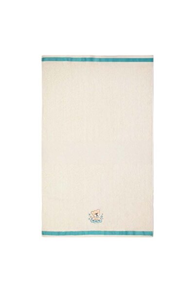 CATIANO Prosop din Bumbac Ecru cu Margine Bleu Ursulet Brodat "My little star...