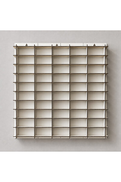 karbonsoft 50 Bölmeli Makyaj Malzemesi ve Kozmetik Düzenleyici Duvar Rafı 50x50 cm – 3 mm MDF Ahşap Parfüm Oje Ruj Organizer Standı