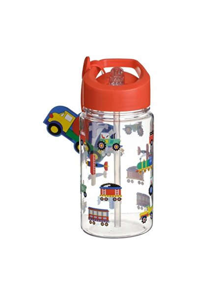 Generic Red Flip Top Water Bottle with Vehicle Model & Label for Children 440 ml