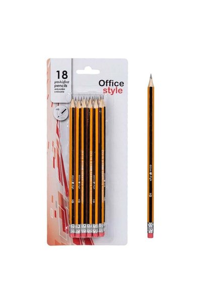 CATIANO Creioane HB cu Radiera Galbena Neagra - 18buc