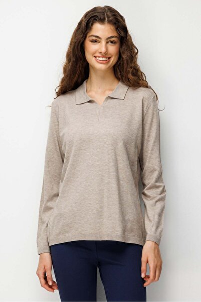 Desen Triko Γυναικεία μπλούζα με λαιμόκοψη πόλο Basic Plain Blouse Mink