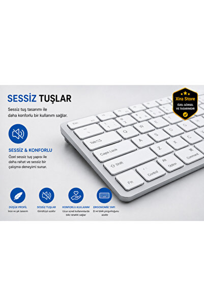 XİRA Kablosuz Klavye Mouse Seti – Bluetooth Çoklu Cihaz Bağlantılı, iOS Android Windows MacOS Uyumlu, Ultra İnce Sessiz Klavye