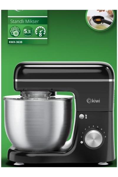 Kiwi Kmx-3638 Hamur Yoğurma & Stand Mikser 5,3 Lt 1300w Mutfak Şefi Siyah