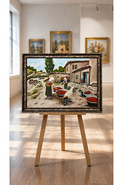 miceda art studio El Yapımı Akrilik Boya Tablo Geleneksel Köy Yaşamı – Çerçev...
