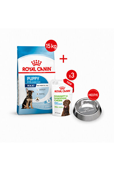 Royal Canin Maxi Puppy- Kuru Köpek Maması 15kg + Yavru Ödül Maması3x + Çelik ...