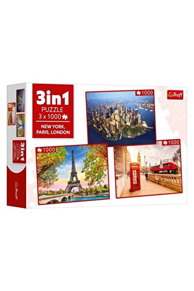 CATIANO Puzzle cu 3 Imagini New York Paris Londra (3x1000 Piese) - Trefl
