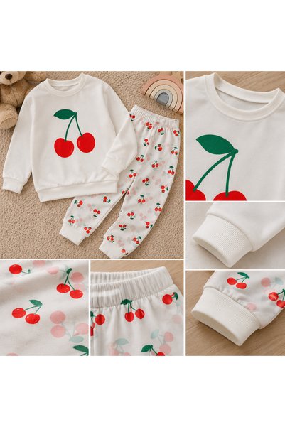 beberium Girl's Patterned Cotton Pajama Set – Non-Sweating Comfortable Fit Children's Pajamas