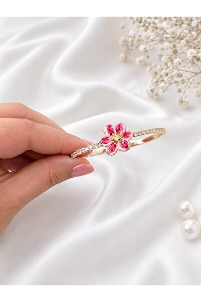 deryora Elegant Women's Bracelet with Pink Flower Detail – Gold Color Stylish...