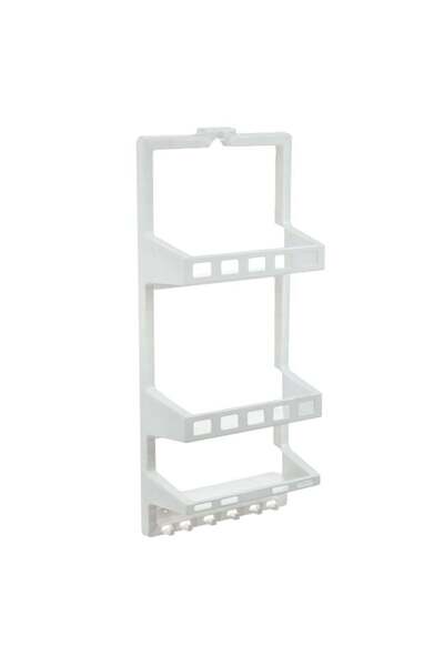 CATIANO Raft din Plastic Alb cu 3 Spatii cu Carlige pentru Baie 27x12x63cm