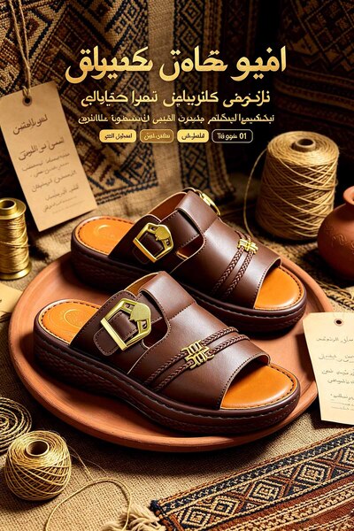 Saudi Step صنادل رجالية من الجلد الطبيعي، مع مشبك قابل للتعديل ودعم للقوس ونع...
