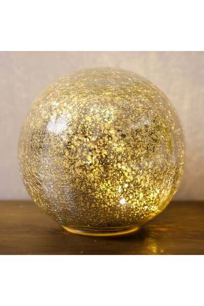 CATIANO Lampa de birou Sfera din sticla de culoare sampanie, efect crackle, 19cm
