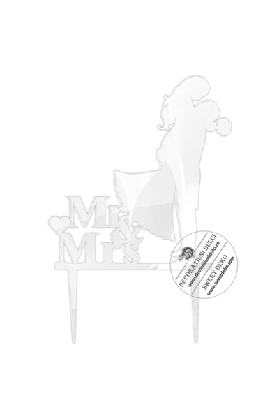 Decoratiuni Dulci Topper nunta Mr&Mrs, plexi - Alb
