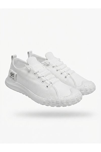WEBORN Flexible White Linen Lace-Up Breathable Comfortable White Sole Style S...