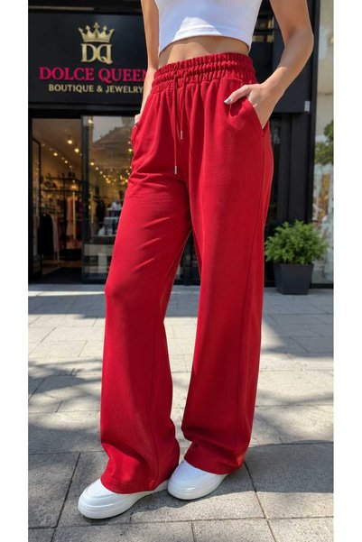 DOLCE QUEEN Women's Wide Leg Sweatpants with Elastic Waist, 2 Yarns, No Threa...