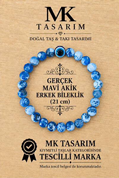 MK tasarım سوار رجالي من حجر العقيق الحقيقي MK.8000.007 - سوار مريح للراحة وا...