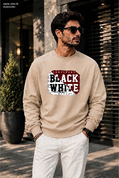 caddekombin Men's Black White Confident Style Typography Printed Cycling Roun...