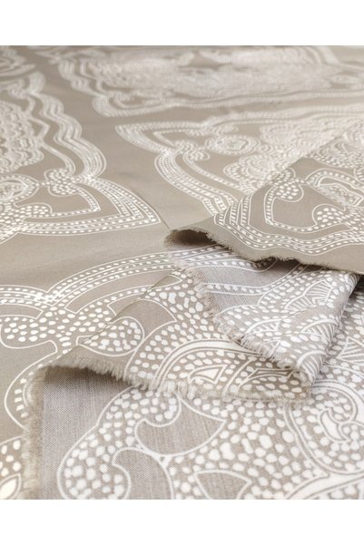 Kumaş Parça Beige with Ecru Panel Patterned Tiril Tiril Draped Matte Satin Viscose Satin Woven Fabric for Dresses & Skirts