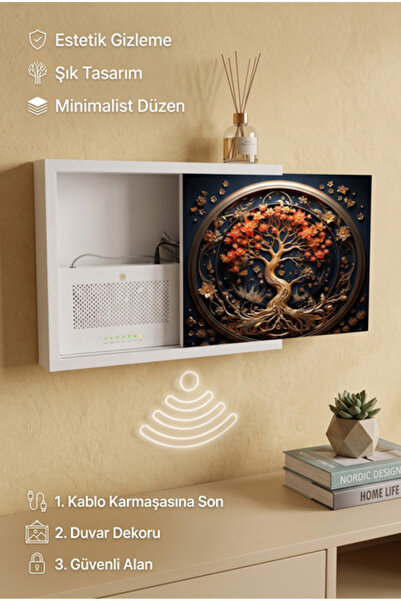 wudie Renkli Desenli Ahşap Wifi Kutusu Modem Gizleme Priz Sigorta Kutusu Sakl...