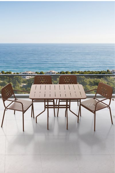 Evdemo Delphin 4 Kişilik Metal Bahçe Balkon Mutfak Masa Takımı Kahverengi