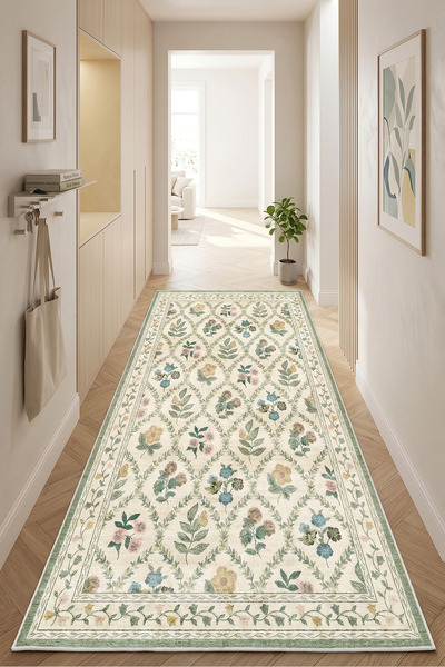Decomia Home Dijital Kaymaz Yıkanabilir Çiçek Desenli Salon Halısı Mutfak Halısı Koridor Halısı