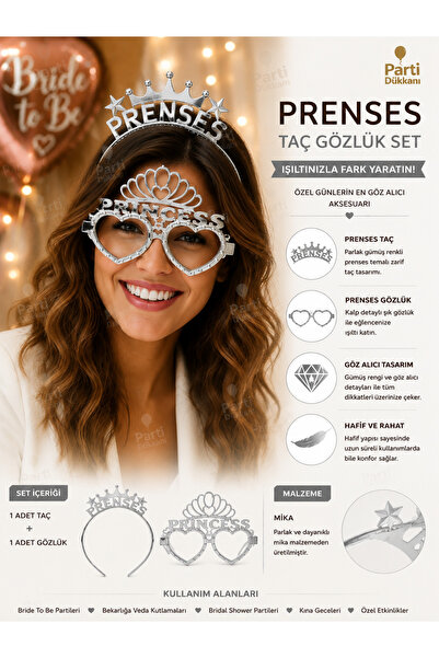 Parti Dükkanı Princess Silver Crown and Glasses Set – Princess Written Heart ...