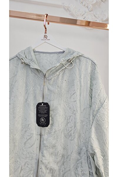RR COLLECTION İthal - Şal Desen Nakışlı ve Işıltılı Taş Detaylı İthal Kapüşon...