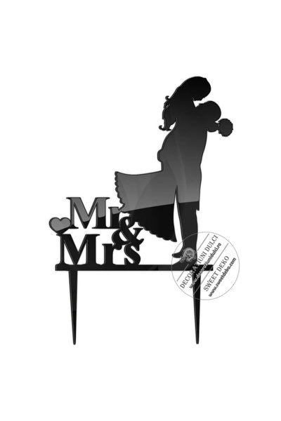 Decoratiuni Dulci Topper nunta Mr&Mrs, plexi - Argintiu oglinda