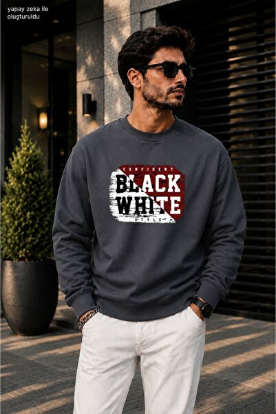 caddekombin Men's Black White Confident Style Typography Printed Cycling Roun...