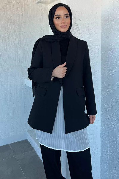 TOZLU Cream Gülseli Elastic Waist Pleated Hijab Underskirt