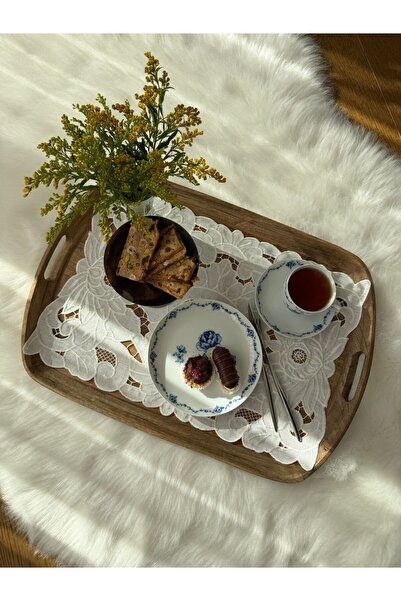 QBR Home 49X35Cm Embroidered Cut-Out Hole Tray Cover. Peony Model