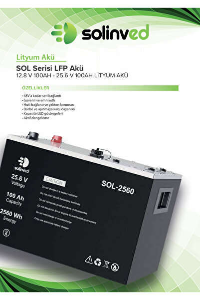 SOLİNVED 25,6 V 100AH LITHIUM BATTERY