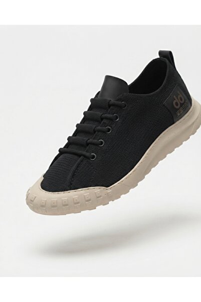 WEBORN Flexible Black Linen Laced Breathable Comfortable Beige Sole Style Sne...