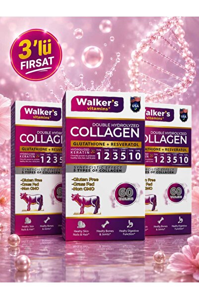 WalkersVitamins Premium 5 Tip Kolajen 3 LÜ PAKET Keratin Çinko Bromelain Biot...