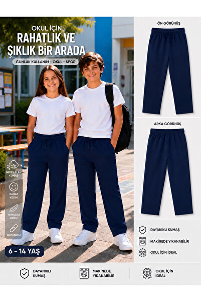 Genel Markalar Çocuk Lacivert Eşofman Altı Kız Erkek Unisex 6-14 Yaş Okul Pan...