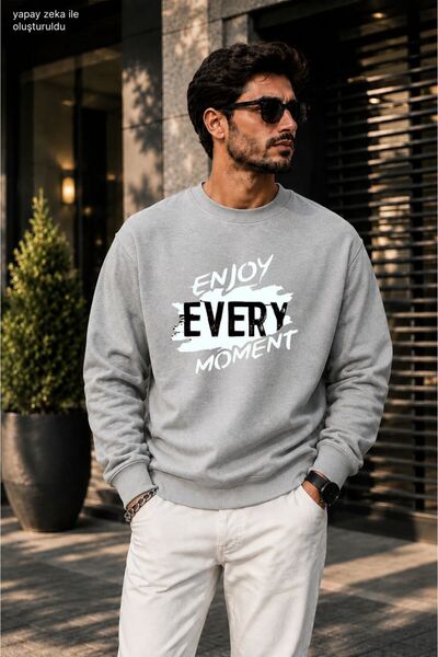caddekombin Men's Enjoy Every Moment Typography Printed Cycling Round Neck Ca...