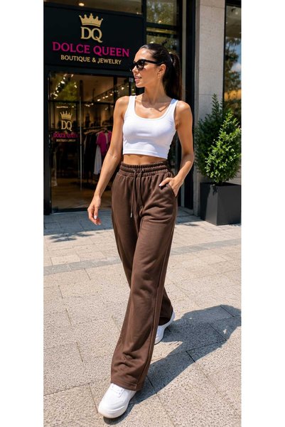 DOLCE QUEEN Women's Wide Leg Sweatpants with Elastic Waist, 2 Yarns, No Threa...