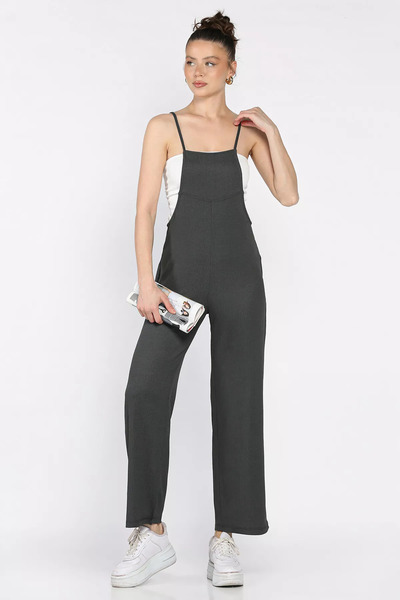 TOZLU Dark Gray Women's Adjustable Strap Wrap Jumpsuit