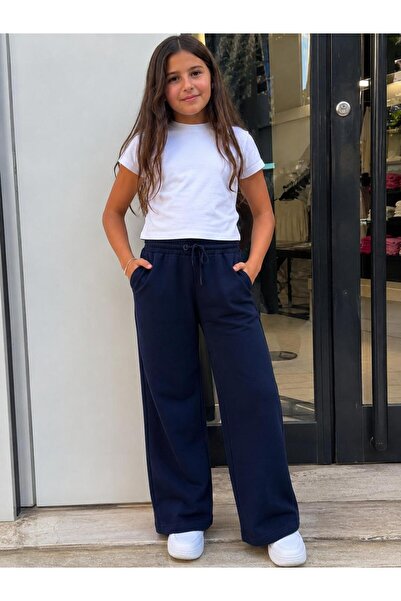 BELMİRO YENİ MODA KIŞLIK ÜÇ İPLİK ŞARDONLU PALAZZO KIZ ALT EŞOFMAN GENİŞ PAÇA