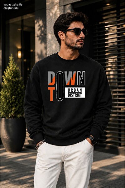 caddekombin Men's Downtown Urban District Orange Detailed Typography Printed ...