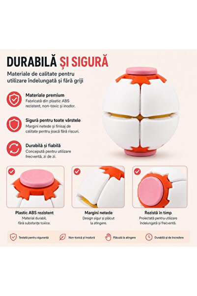 Flippy Minge Senzorială Antistres Rotativă 3D, Flippy, Tip Fidget Spinner, cu Sistem de Apăsare și Rotire, Design Interactiv, Alb