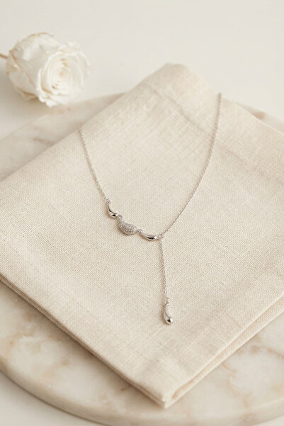 Clariss Brass Silver Color Zircon Stone Drop Model Women's Necklace