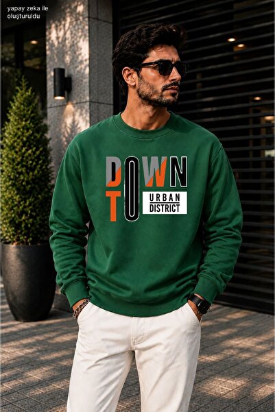 caddekombin Men's Downtown Urban District Orange Detailed Typography Printed ...