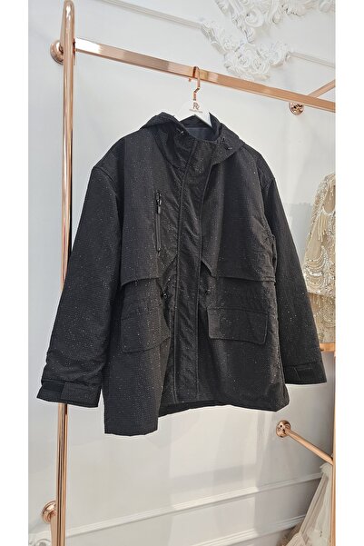 RR COLLECTION İthal Işıltılı / Pırıltılı Detaylı Kapüşonlu Cepli Su Geçirmez ...