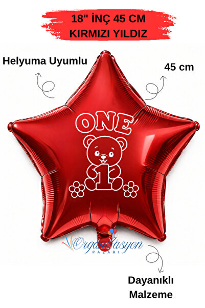 Organizasyon Pazarı 18 Inch 45 cm Foil Balloon |   One Teddy Bear Daisy Print...