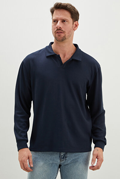 Fulla Moda Basic Apaş Collar Modal Sweatshirt