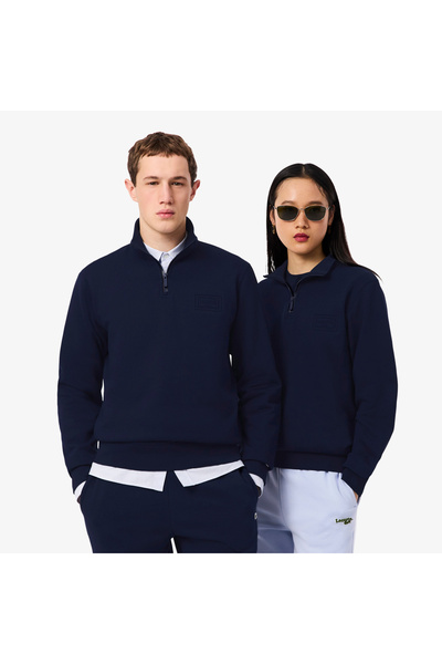 Lacoste Unisex Classic Fit Yarım Fermuarlı Lacivert Sweatshirt